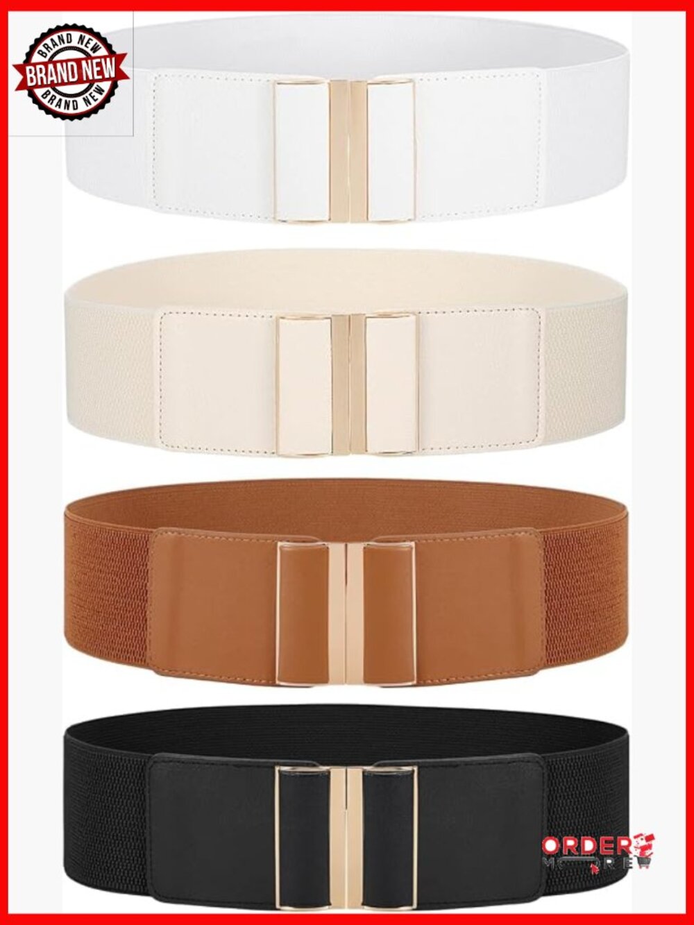 4 Pack Elastic Waist Belts - Stretchy Dress Belts for Women (Size 25-41") - Picture 1 of 7